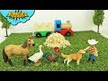 Learn FARM ANIMALS under the hay! Surprise ranch train schleich and mojo animal toys