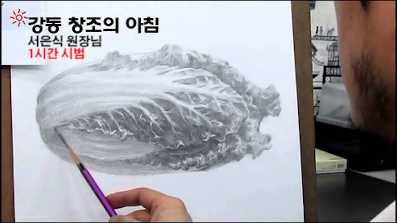 How to draw Chinese cabbage / 배추 1시간 시범 소묘/ - YouTube