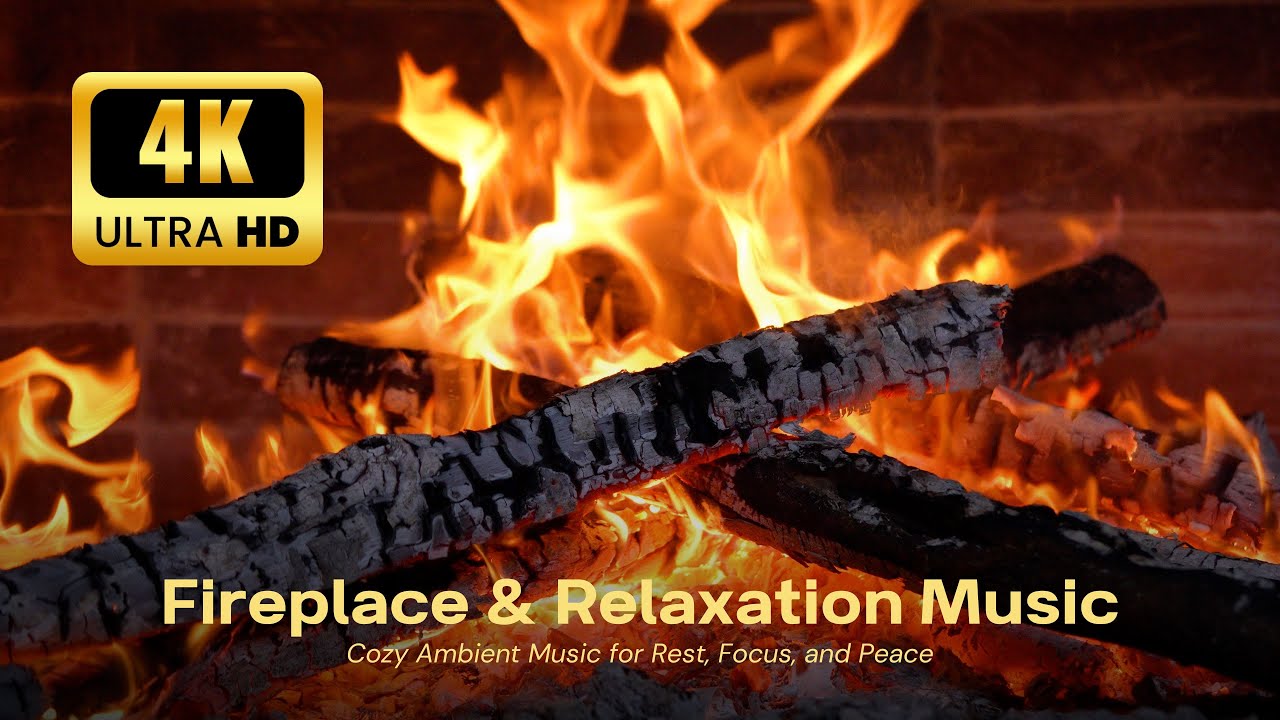 🔥 Snowy Valley Fireplace Jazz 4K (12 HOURS) ❄️ Crackling Fire Sounds for Peace