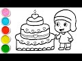 Cute Pocoyo with Cake Drawing, Painting and Coloring For Kids and Toddlers_ Easy Art