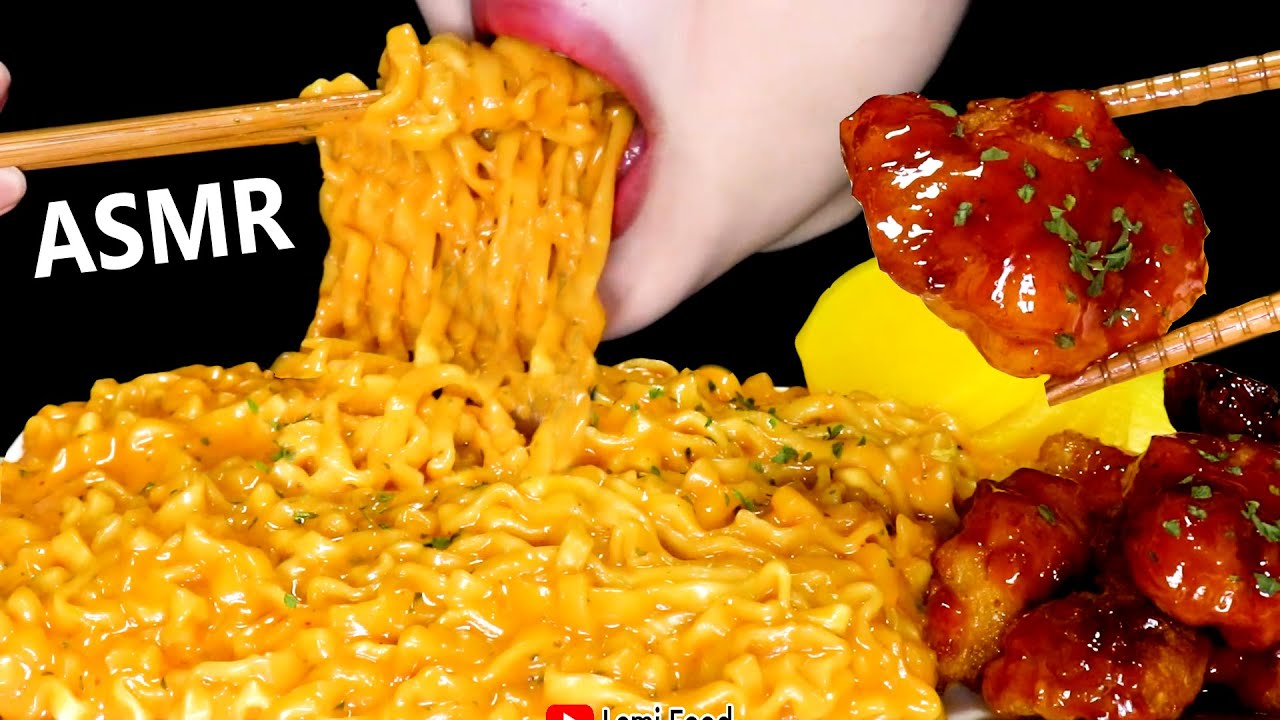 CARBO SPICY CHICKEN NOODLES ASMR  | 咀嚼音 | カルボプルダックポックンミョンASMR | 音フェチに 食べ物 | 字幕あり