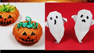 Paper Halloween Crafts | Origami Ghost / Origami Pumpkin | Paper Halloween Decorations
