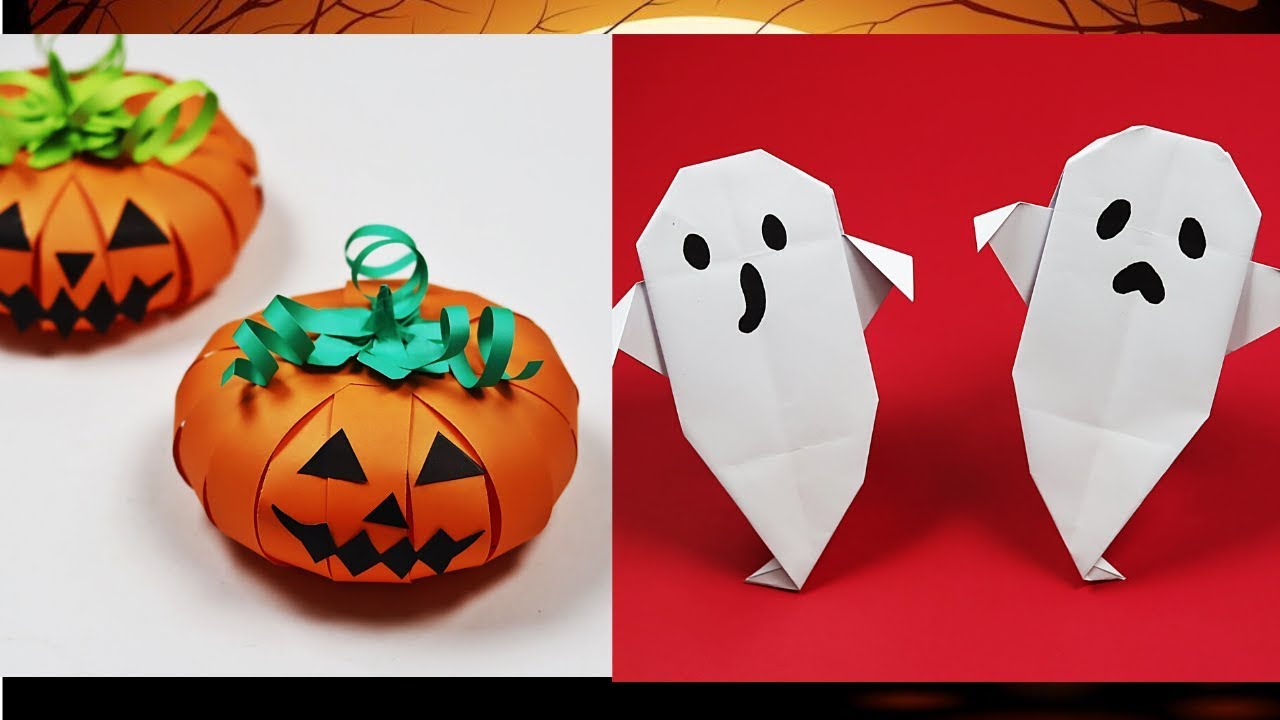 Paper Halloween Crafts | Origami Ghost / Origami Pumpkin | Paper ...