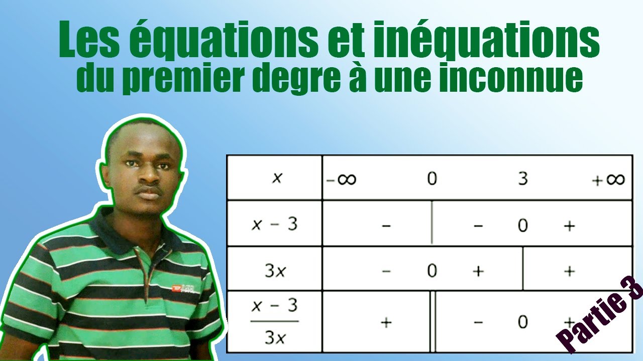 COURS DETAILLE SUR LES EQUATIONS ET INEQUATIONS DU PREMIER DEGRE A UNE INCONUE (Partie 3)