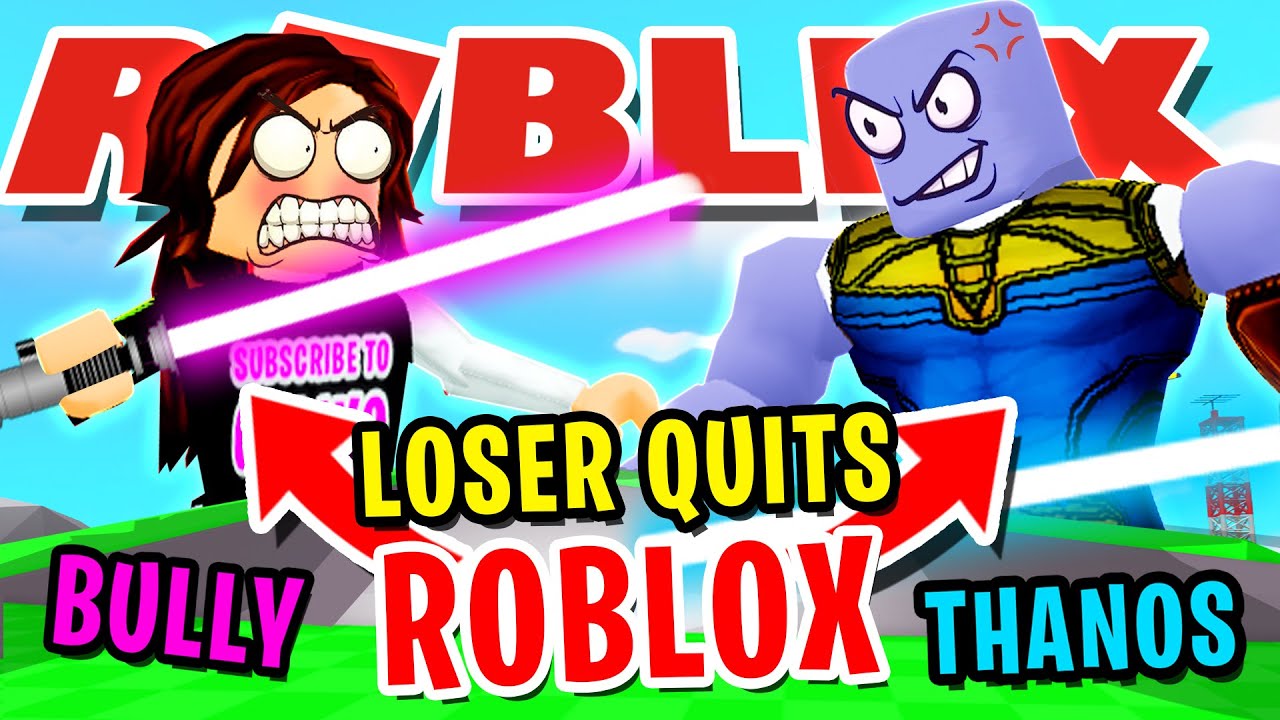 Thanos Vs No 1 Bully Cviorg Loser Quits Roblox Forever In Roblox Saber Simulator Youtube - video search for roblox thanos baby