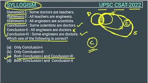 2022 CSAT Syllogism, PYQ Topic wise, Statement-1 : Some doctors are teachers