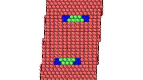shearing HCP single crystal containing two edge dislocations of a type