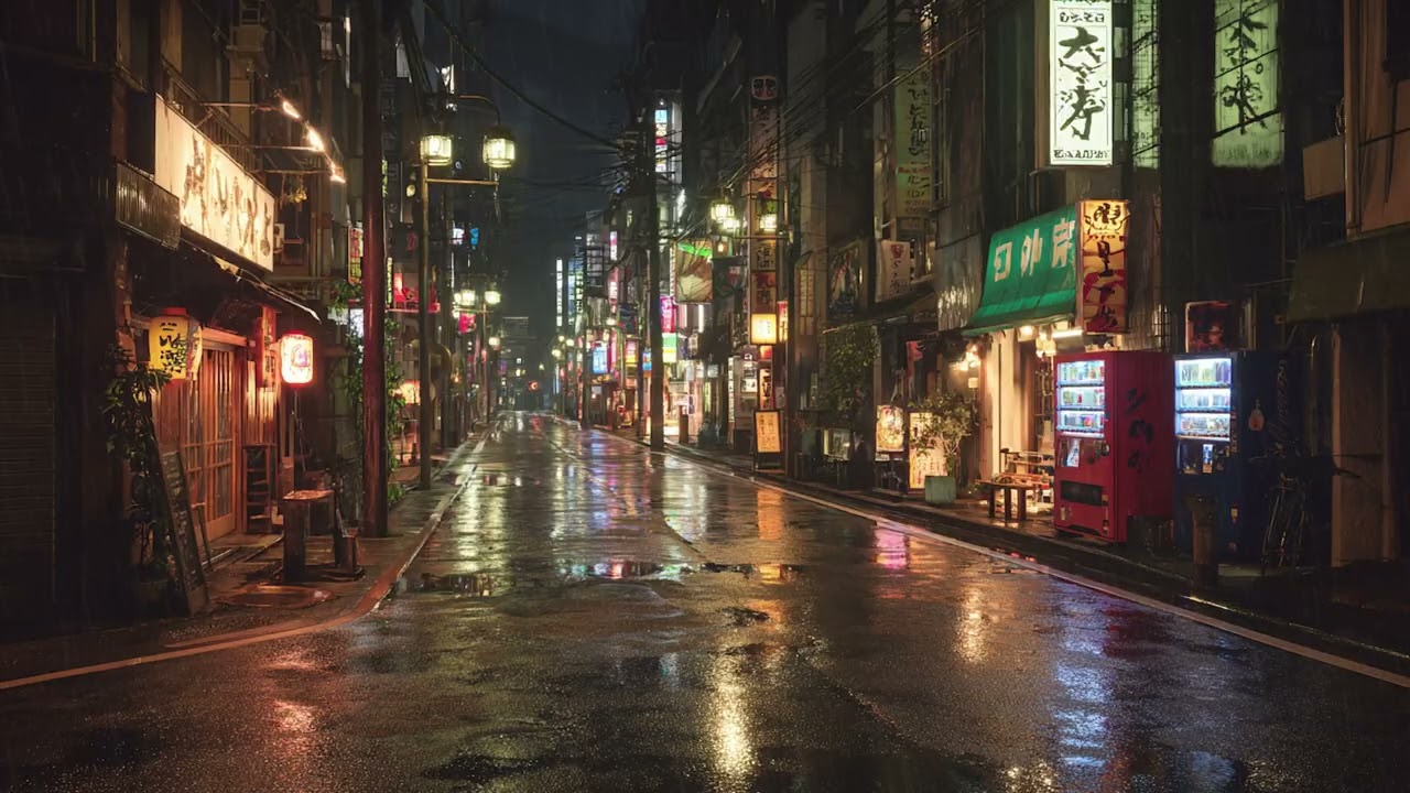Peaceful Piano & Rain Ambience | No Ads | Neon Japanese Streets at Night