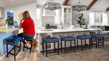 OUllUO Bar Stools Set of 2, 24 Inch Counter Height Stools Saddle , Blue Faux Leather 918PBE  Factory