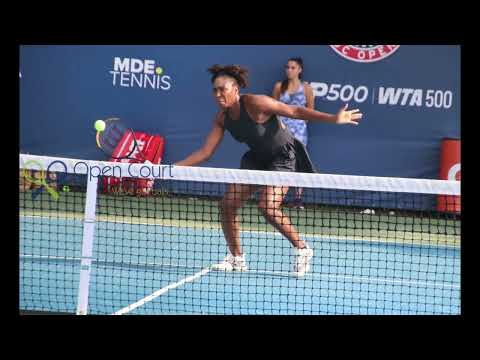 Venus Williams volleys in D.C.