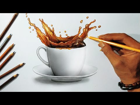 Menggambar 3d Realist Menggunakan Pensil Warna. DRAWING COFFEE CUP