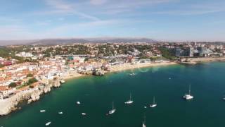 Footage Panorama Of Beautiful Beach In Cascais Portugal Aerial View