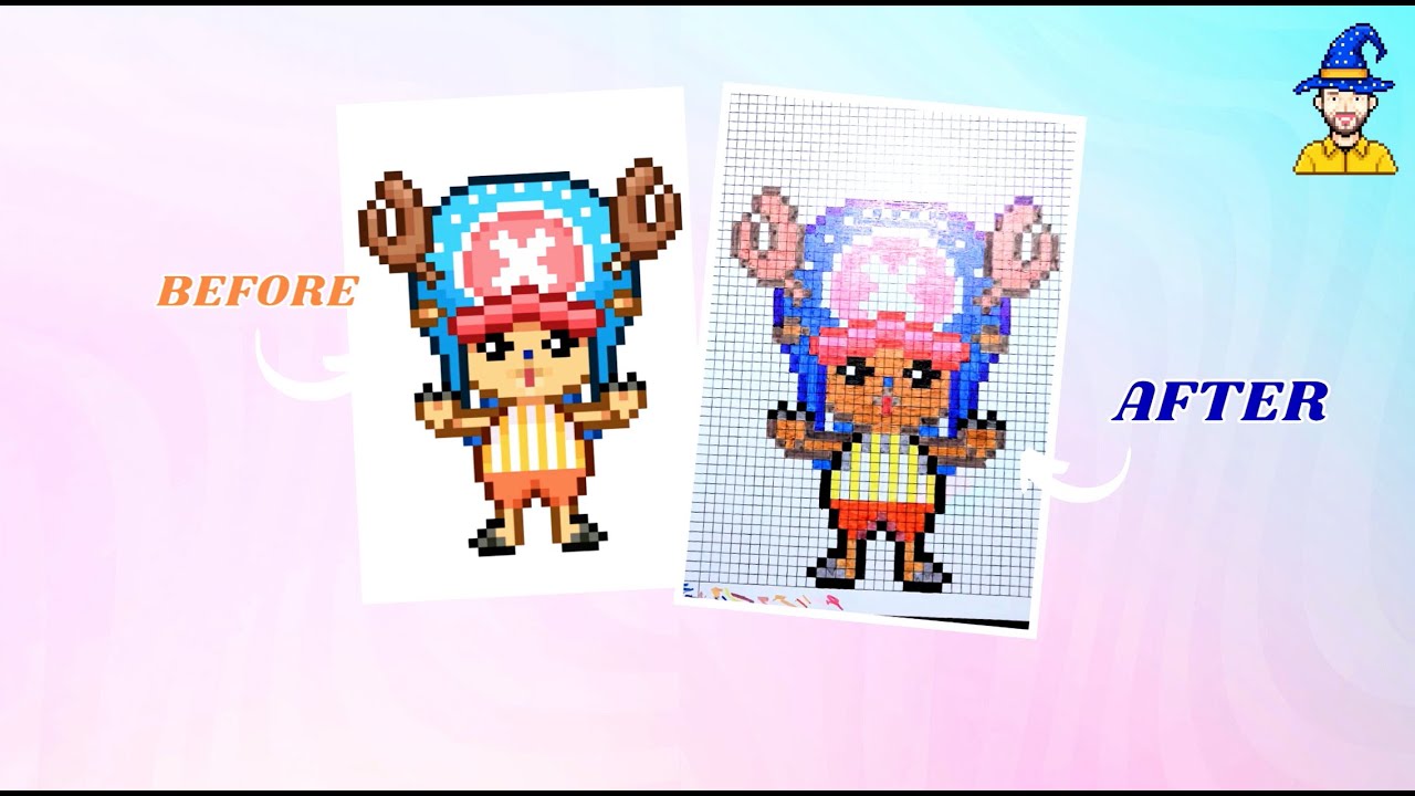 Handmade Tony Tony Chopper face pixel art | Easy Step-by-Step Drawing Tutorial