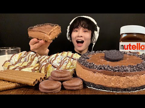 ASMR ヌテラチーズケーキ‼️【咀嚼音/mukbang/Eating Sounds】【日本語字幕】