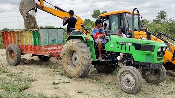 Deutz Fahr Tractor Agromaxx50 fully loaded by JCB 3DX Machine | Come To Village