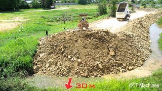 Wonderful Building Foundation Village Road Construction By Dump Trucks & Bulldozer Spreading Stone
