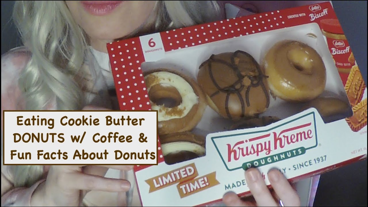ASMR Eating Krispy Kreme Cookie Butter Ltd Edition| FUN FACTS About Donuts |Whispered Ramble, Coffee