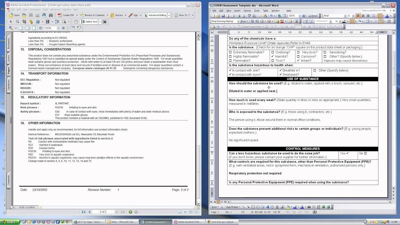 Control of Substances Hazardous to Health Regulations 2002 Coshh register template