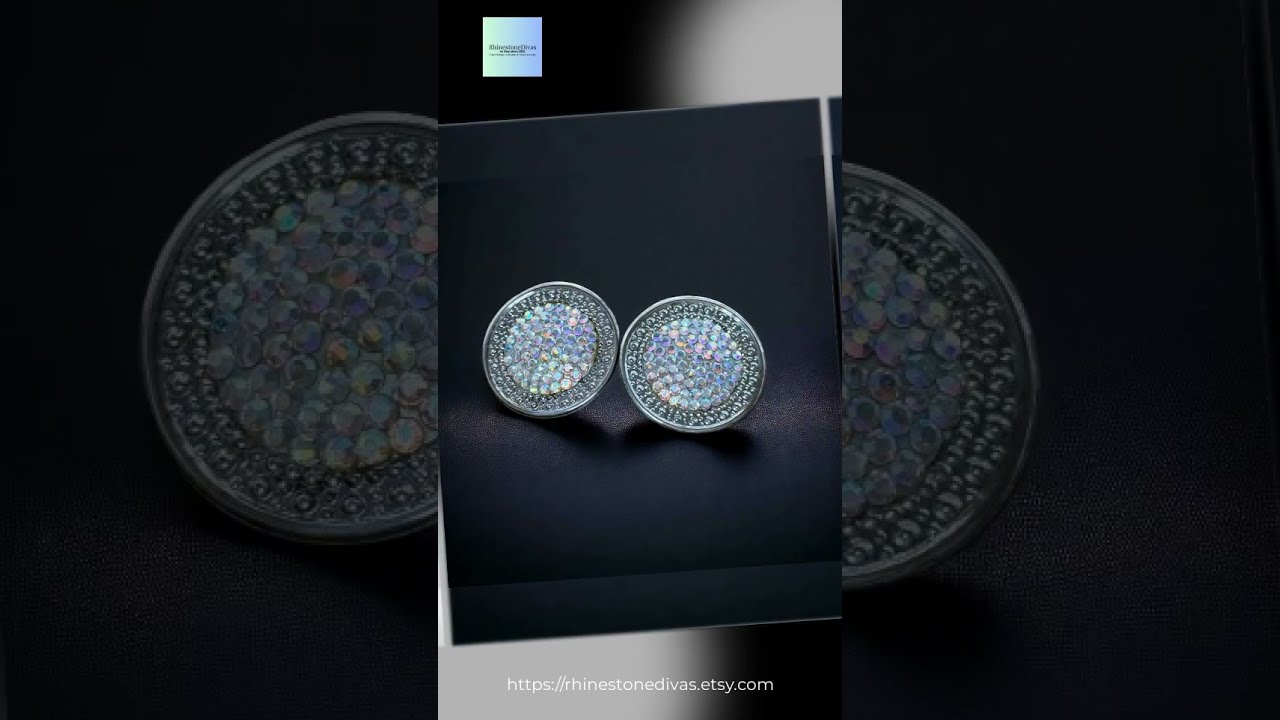 Vintage 1980 S RICHARD KERR Dazzling AB Crystal Rhinestone Large Clip On Button Earrings
