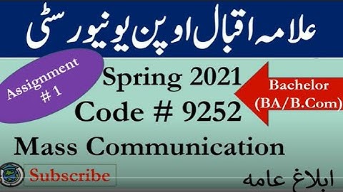 AIOU Code 9252 Solved Asignment No.1 Spring  2021 | Subject: Mass Communication | Level: Bachelor/BA