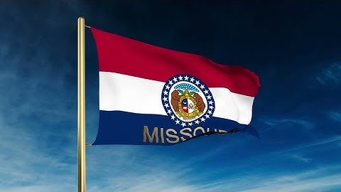 4K missouri flag slider style with title. Waving in the wind with cloud background animation Stock