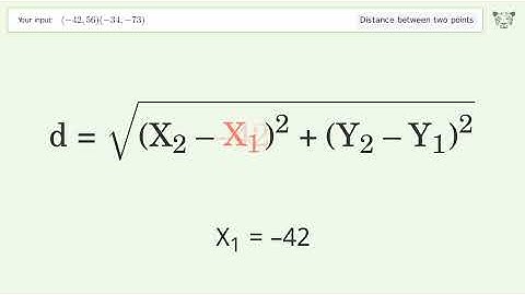 Find the distance between two points p1 (-42,56) and p2 (-34,-73): Step-by-Step Video Solution