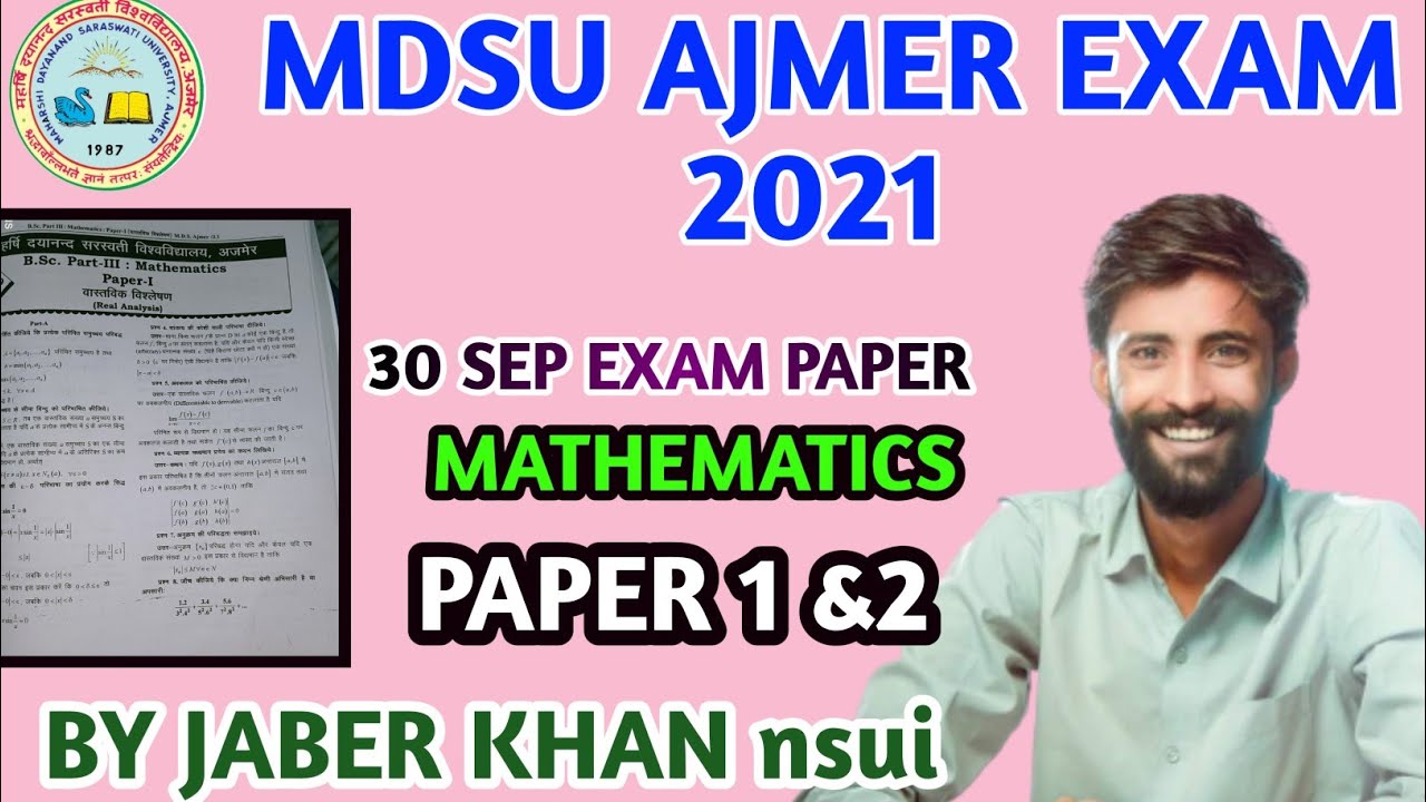 mdsu ajmer bsc final  mathematics paper 1&2 2021|mdsu exam paper by jaber khan 2021|mdsu math paper