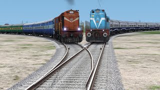 Two Diesel Trains Crossing each other at Same Track | Forked Railroad