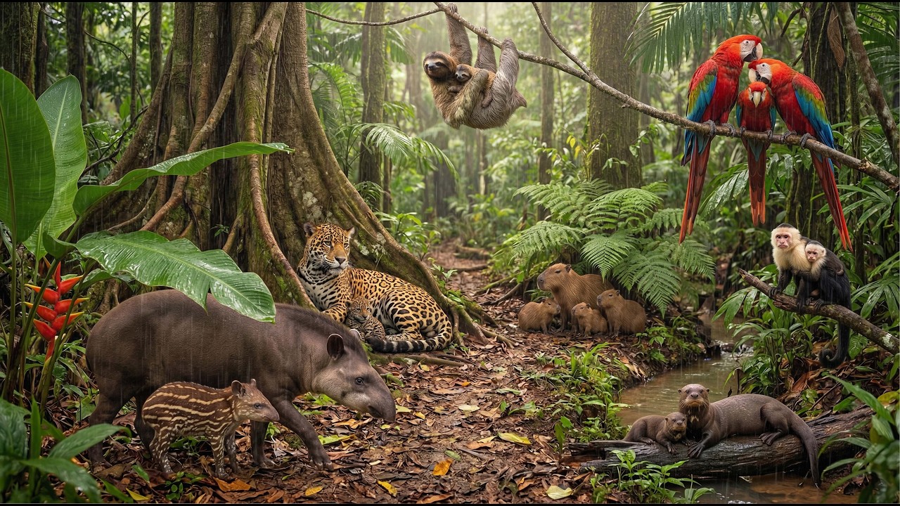 Relaxing Walk In The Amazon Rain: Mother Animals Protecting Their Babies 4K