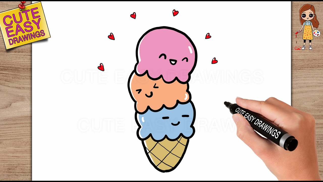 How to Draw Cute Ice Cream Easy Step by Step for KIDS - YouTube