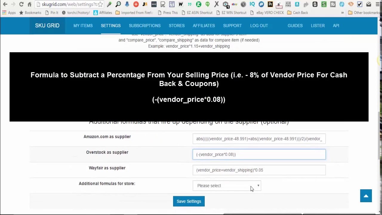 How to Setup Skugrid - Sku Grid eBay Settings | Additional Formulas Per Supplier