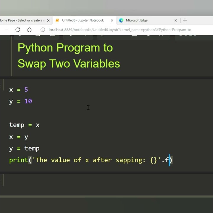 ##Python Program to Swap Two Variables #beginners #14 - YouTube