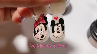 Paint the nail | 캐릭터 네일 |  nail vẽ chuột Mickey và Mine đơn giản