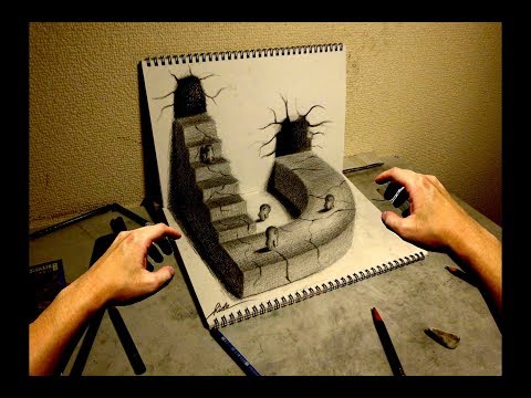 3D Drawing VIDEO (World drawn by pencil)　3Dアート