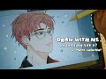 [ASMR + calm music] digital drawing using tab a7 + strawberry yakult drink🍹