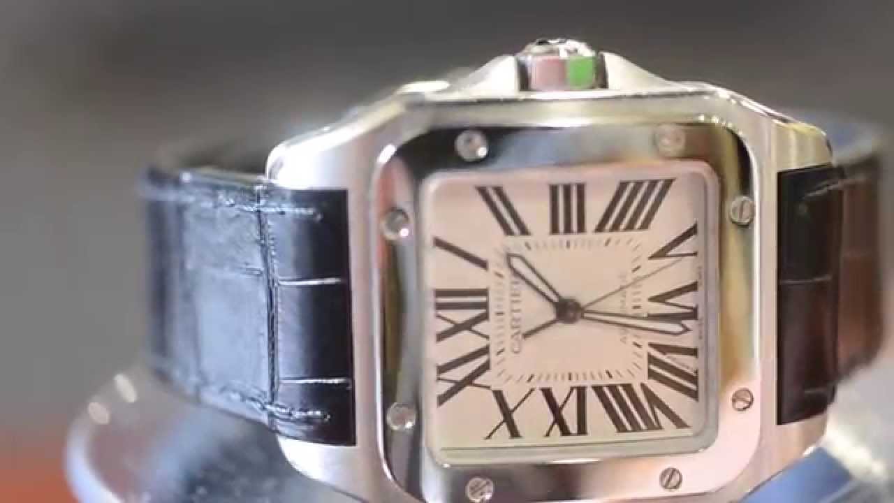 Pre-Owned Cartier Santos 100 Watch Midsize Leather - Boca Raton Pawn ...
