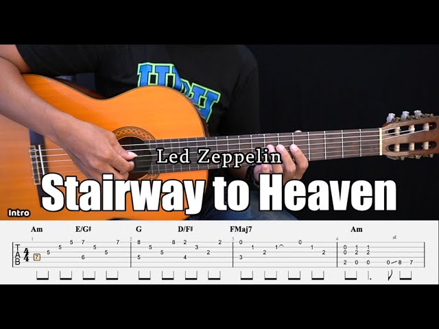 Stairway to Heaven - Led Zeppelin - Fingerstyle Guitar Tutorial + TAB & Lyrics class=