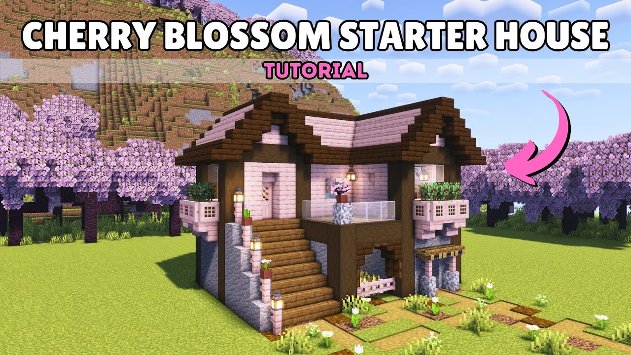 Minecraft Tutorial – Cherry Blossom Starter House Easy Survival Build ...