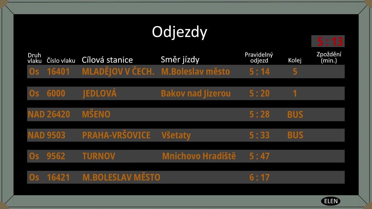 Announcement #1 | Mladá Boleslav hl.n. | Hlášení - INISS + tabule ELEN
