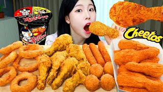 Cheetos Chicken, Cheese ball, Fire noodles, Onion rings, Cheese stick ASMR MUKBANG