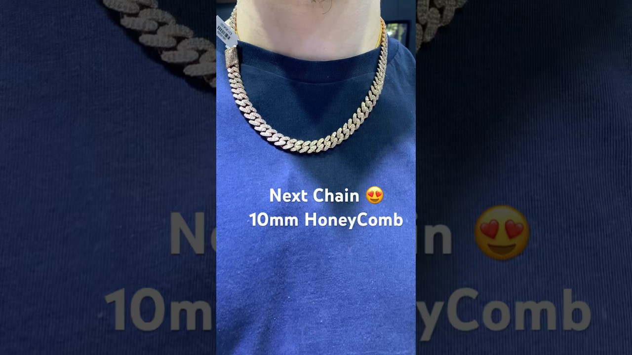 Цепочка с кубинскими звеньями из розового бриллианта 10 мм💎 VS Honeycomb Gold 20 дюймов 
