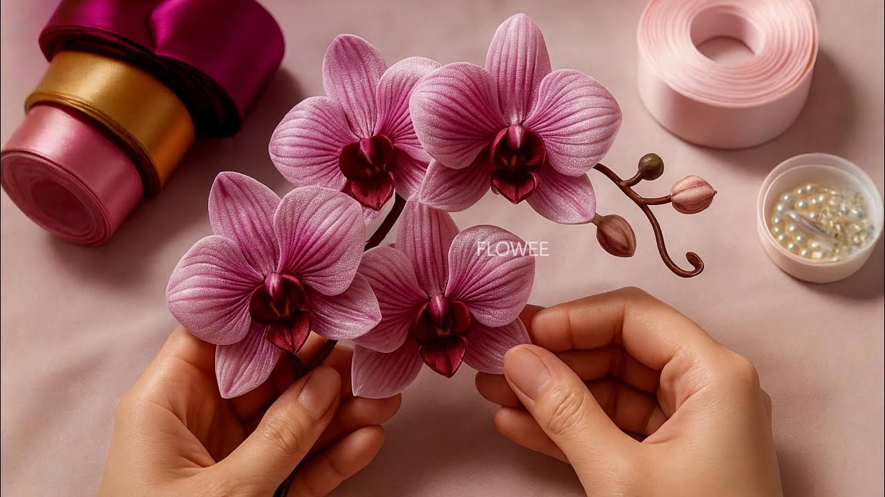 This Trick Makes Ribbon Orchids Look Real! | DIY Satin Ribbon Orchid Flower