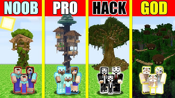 Minecraft Battle: TREE HOUSE BUILD CHALLENGE - NOOB vs PRO vs HACKER vs GOD - Animation