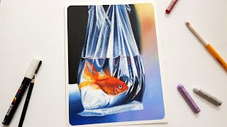 Goldfish /Oil pastel drawing /Drawing Still life with oil pastels 오일파스텔로 금붕어 그리기 screenshot 4