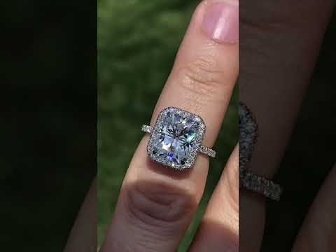 Emerald / Radiant Lab Grown Diamond Petite Encircled Halo Engagement Ring ring video
