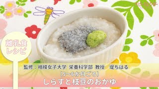 しらすと枝豆のおかゆ【離乳食レシピ（5～6か月ごろ）】P.61あんしん、やさしい 最新 離乳食オールガイド/ベビーカレンダー