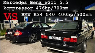 BMW E34 540 vs Mercedes Benz W211 AMG 5.5 kompressor