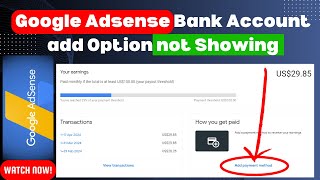 Google adsense bank account add option not showing || Add Payment Method in Google Adsense (2024)