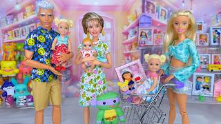 Barbie Doll Family Toy Shopping With Grandma & Grandpa