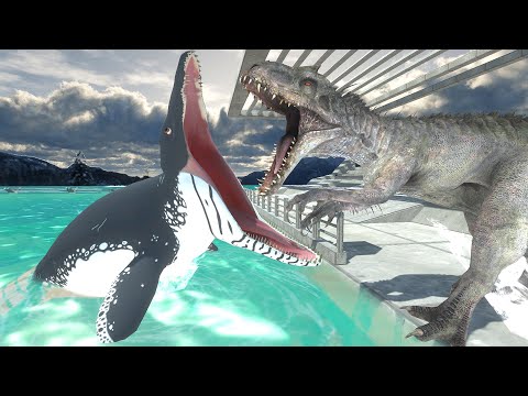 Prognathodon and Indominus Rex rampage in the Jurassic world - Animal Revolt Battle Simulator